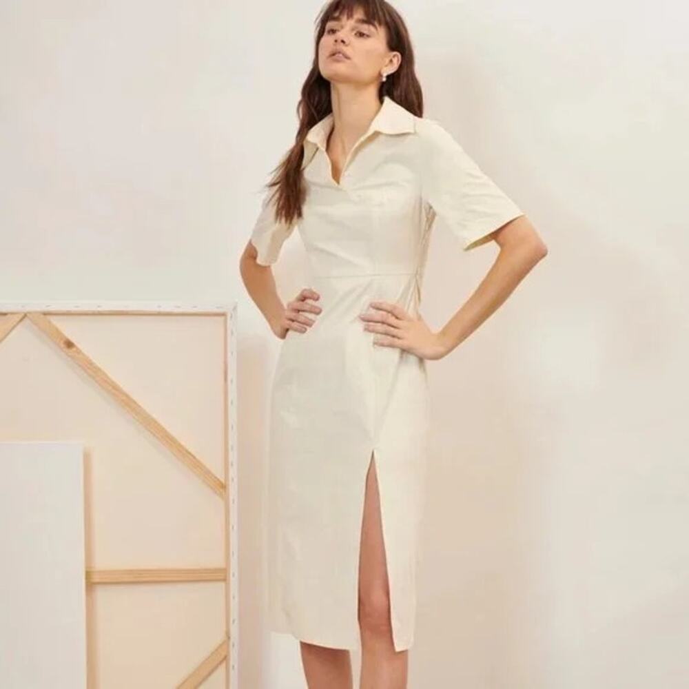 Ghospell Midi shirt dress with collar and leg slit